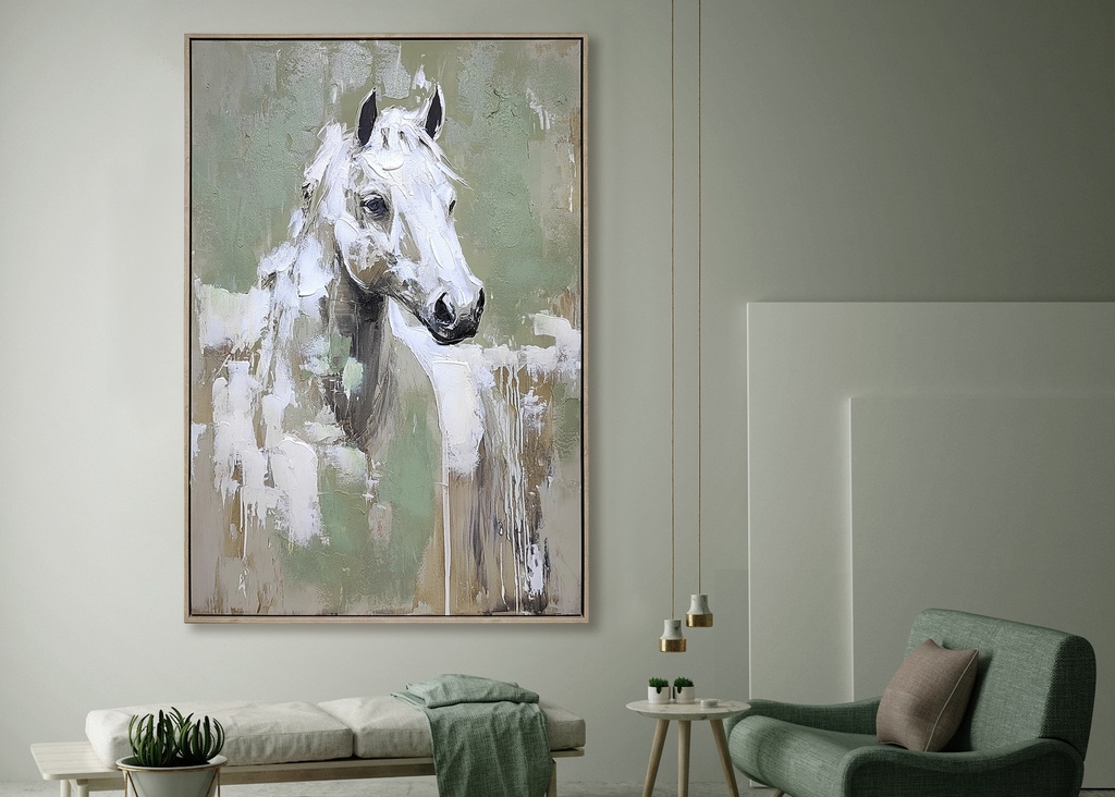 FRAMED HORSE CANVAS 80% HANDPAINTING
