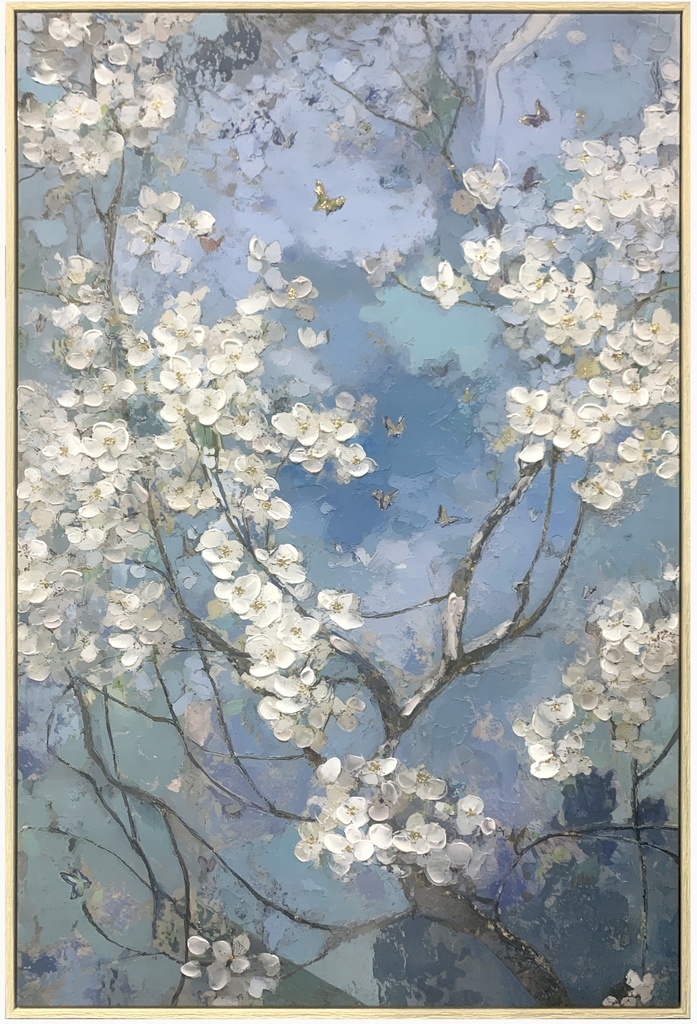 FRAMED BLUE FLORAL CANVAS 80% HANDPAINTING